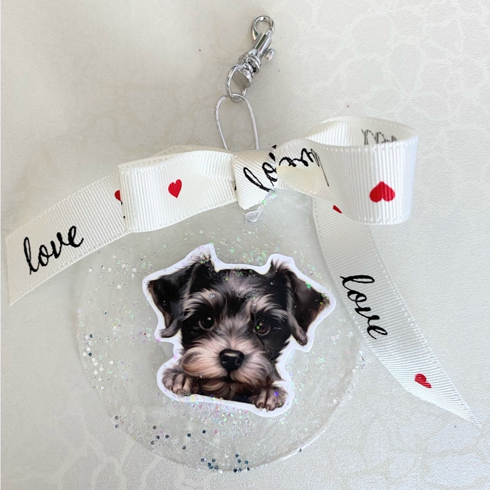 Clear Acrylic Scottie Dog Purse Charm with Love Ribbon